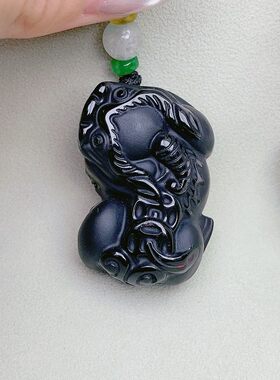 黑曜石吊坠磨砂貔貅招财转