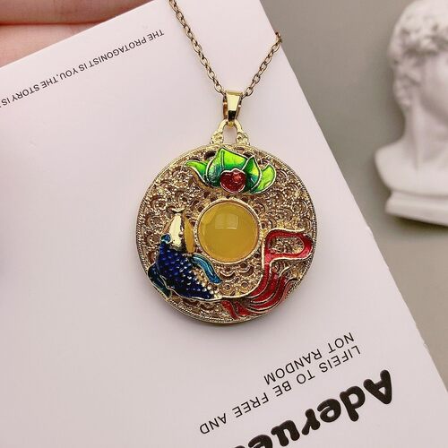 真品黄玛瑙项链玉石坠髓吊