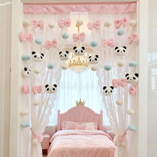 粉粉蝴蝶结熊猫门帘宿舍下铺帘布帘窗帘子装饰门帘白云贝尔免打孔