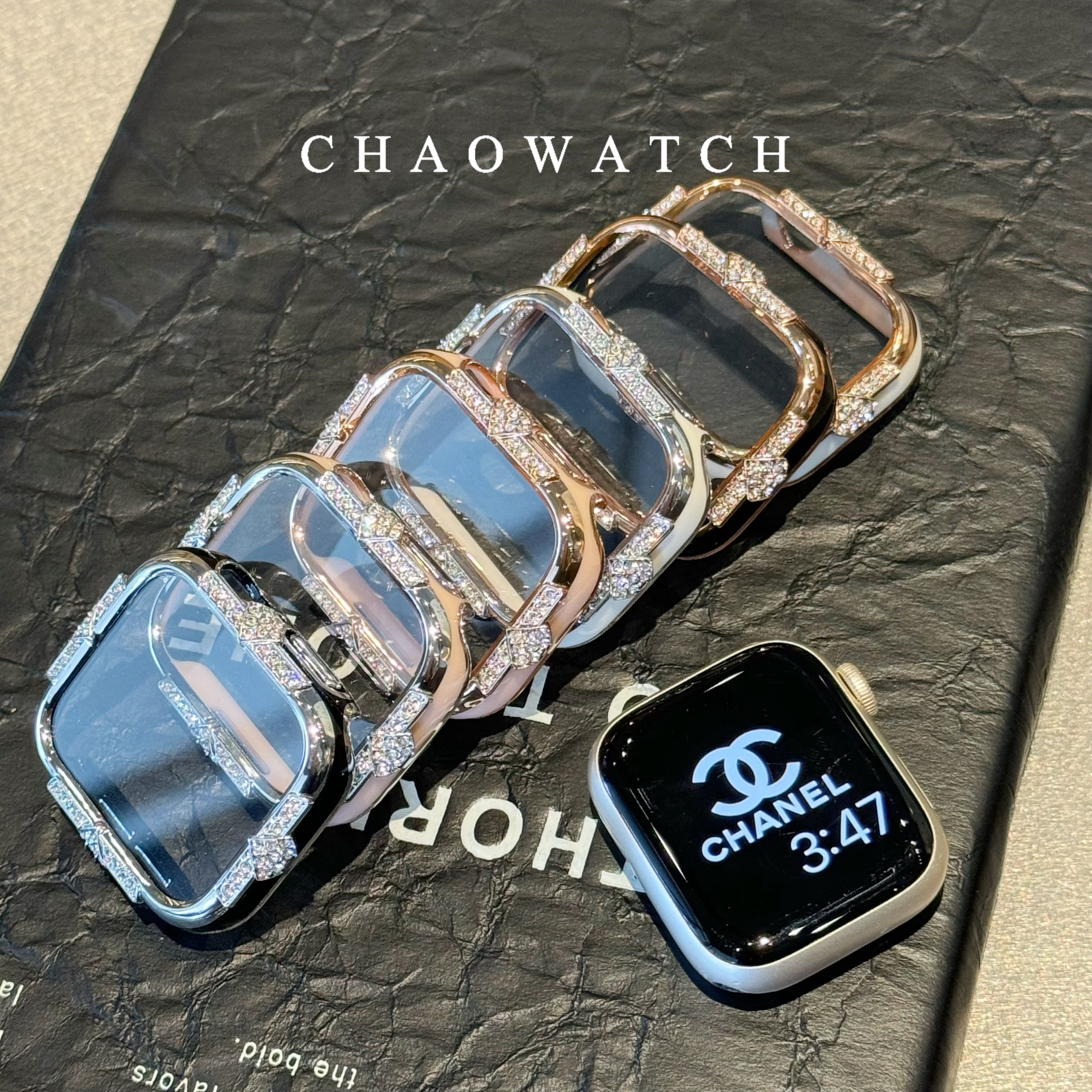 钻石边钢化膜一体适用于苹果手表s10保护壳apple女款iwatchs987代