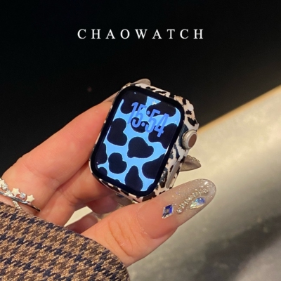 豹纹硬壳膜一体适用于苹果手表s11保护壳iwatchs9876s10代se男女