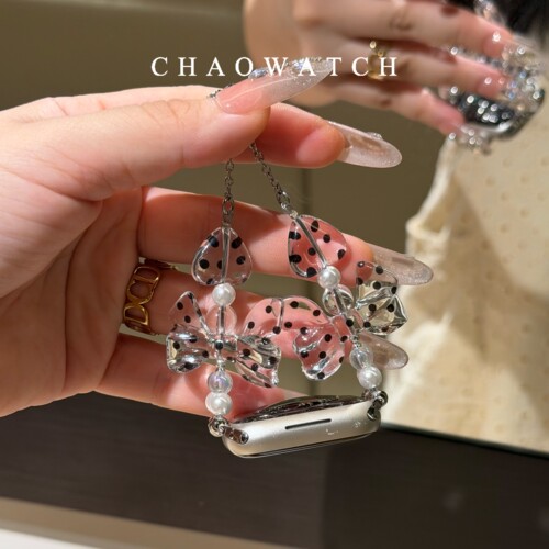 透明波点爱心适用于苹果手表表带s11代apple女iwatch109876se链条