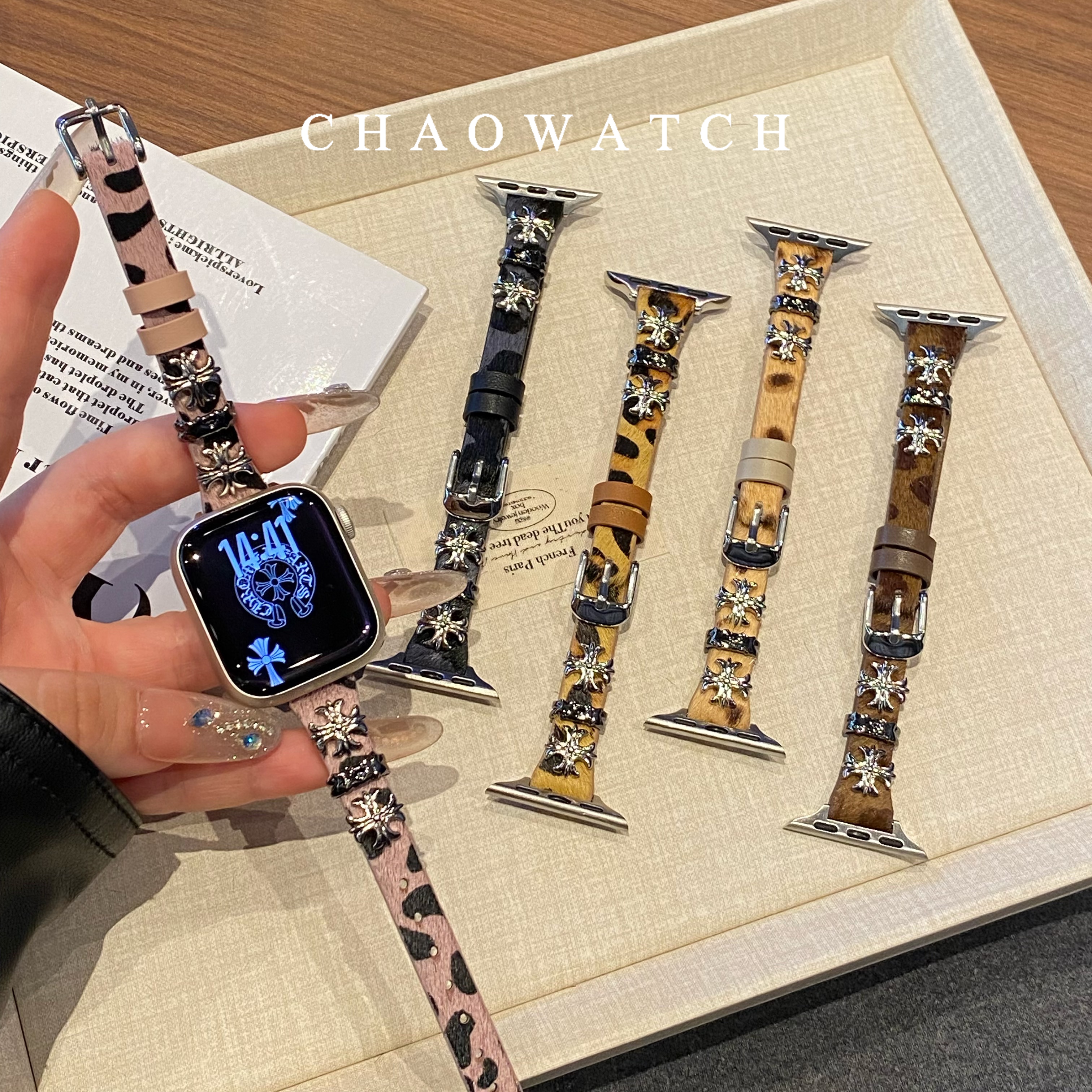 豹纹毛克罗心适用于苹果手表表带s11代apple女iwatch109876se真皮