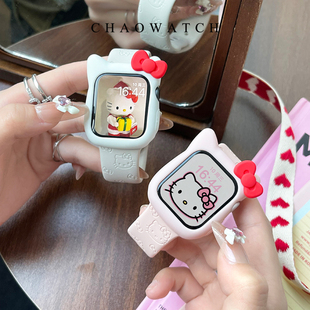 适用于applewatchs11手表表带s10代iwatch98硅胶卡通kt猫se女款