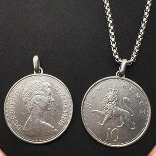 英国10便士 雄狮硬币吊坠伦敦女皇旧物风孤品感小众项链 戴王冠