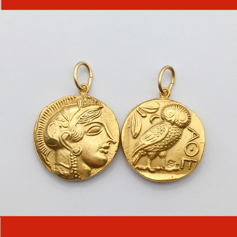 智慧女神与猫头鹰金色项链上新欧美甜酷风轻奢通勤希腊复刻币吊坠