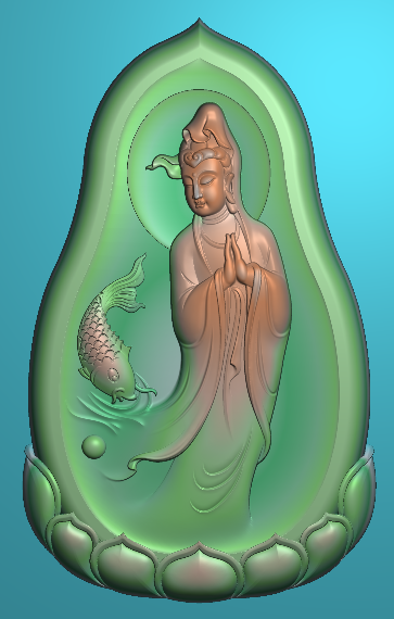 玉雕图电脑雕刻图三维立体3d平面精雕图1831莲花鱼观音