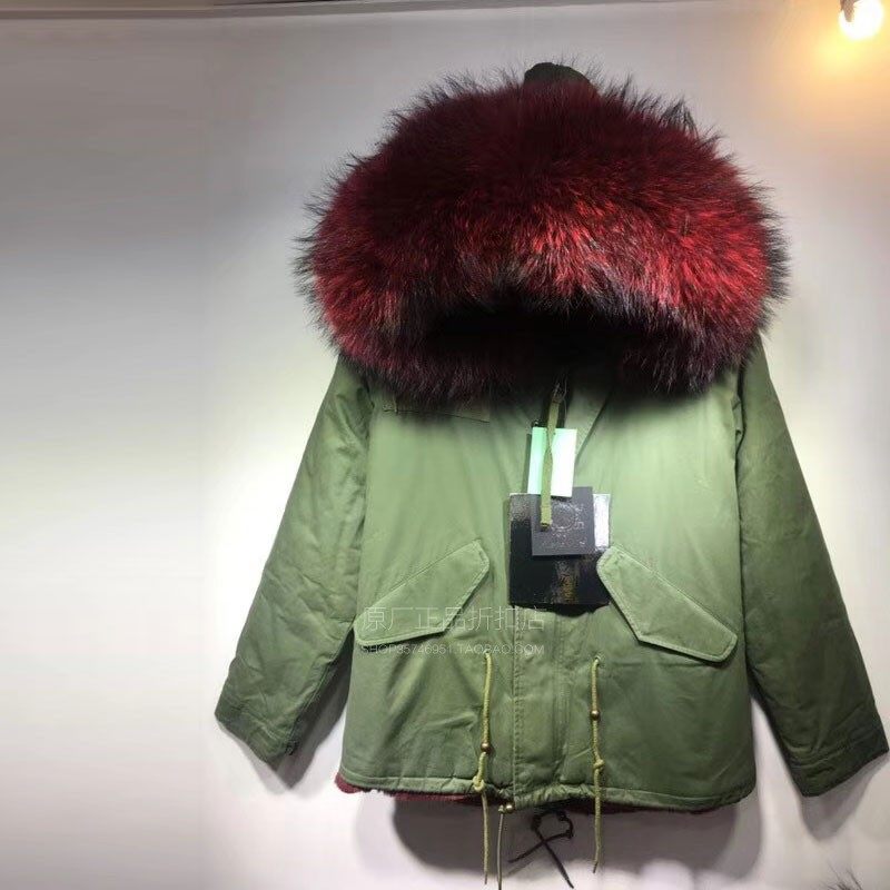 INS潮牌短款大码女装棉服貉子毛大毛领可拆工装派克服加厚尼克服