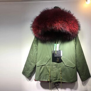 INS潮牌短款大码女装棉服貉子毛大毛领可拆工装派克服加厚尼克服