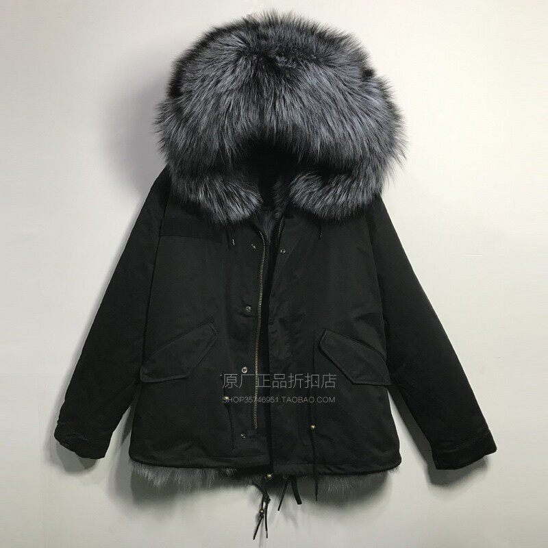 潮牌冬新品大码男士棉服短款银狐狐狸毛毛领派克服加厚毛内胆皮草