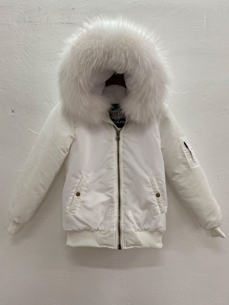 白色棒球服大毛领夹克棉服男女同款潮牌冬新款2026年连帽棉衣短款