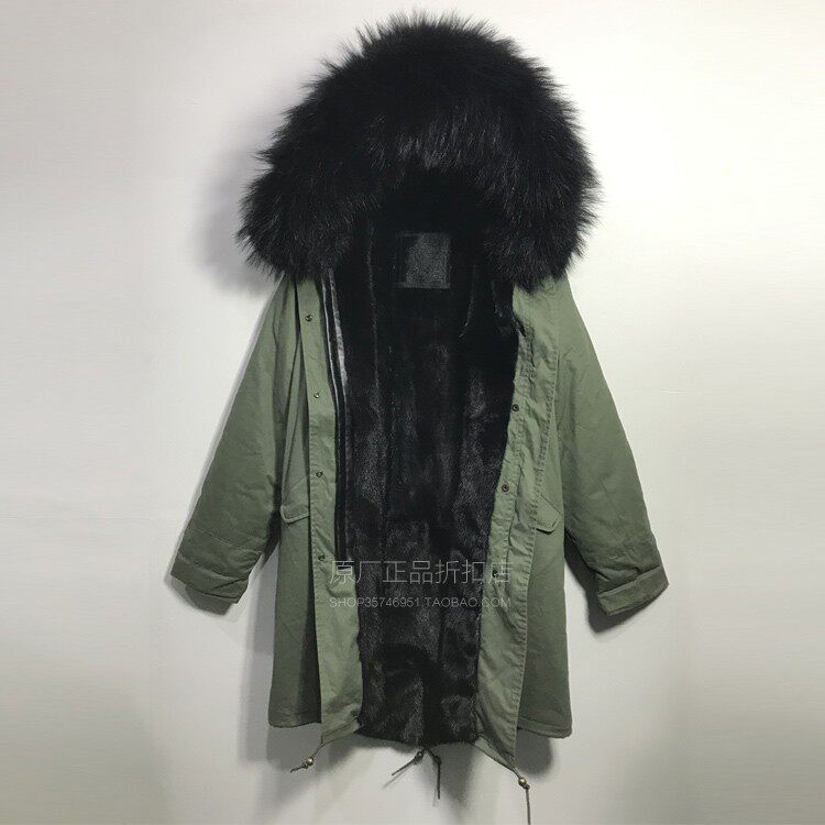 潮牌欧美大码男士棉服水貂毛黑色