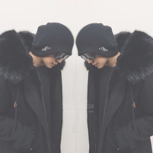 潮牌明星款派克大衣黑色短款大码男士棉服大毛领可拆尼克服加厚女