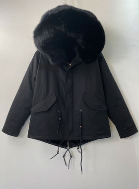 狐狸毛领派克服水貂毛皮毛一体