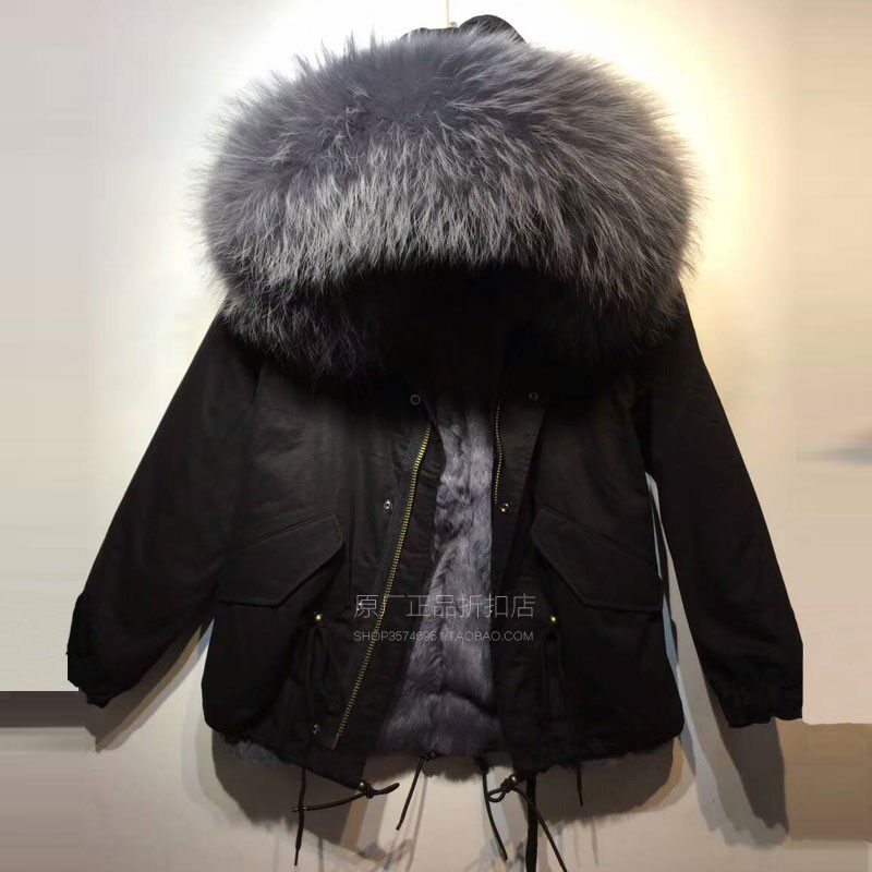 欧洲站潮流爆款冬季新品尼克服大码男士皮草短款灰色狐狸毛派克服