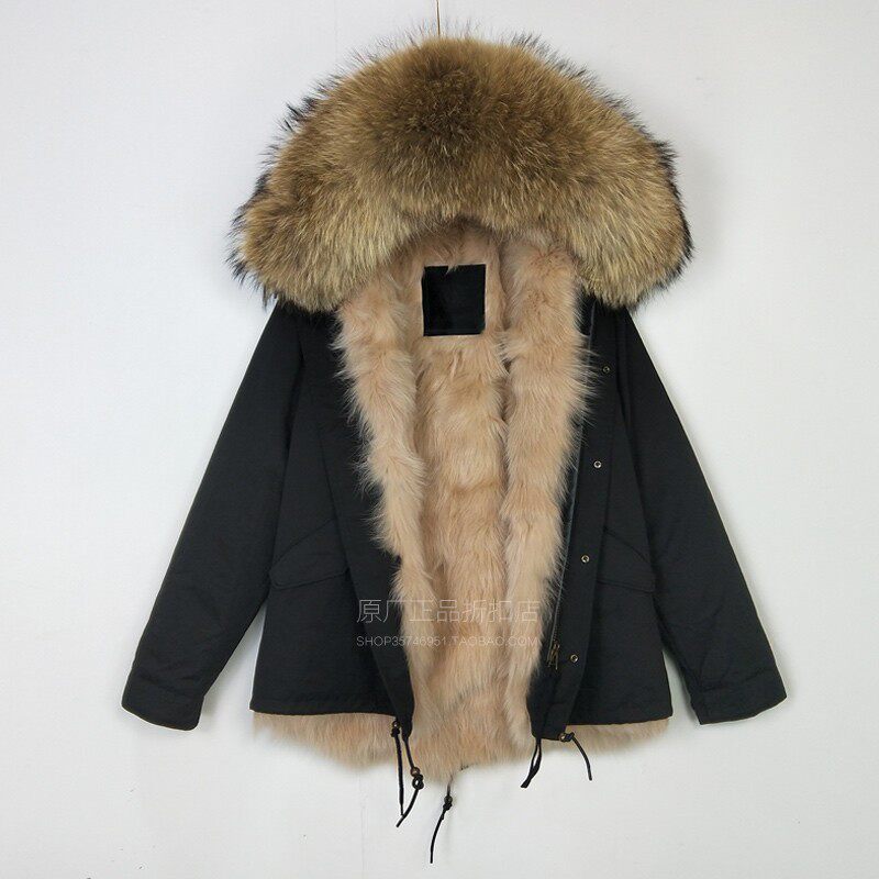 潮牌冬季新品短款大码男士皮草派克大衣狐狸毛真毛大毛领可拆棉服