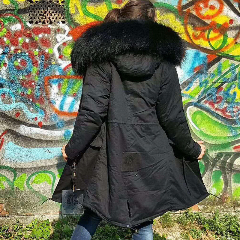 潮牌冬新品长款大码男女棉服加厚派克服大毛领貉子毛可拆卸尼克服