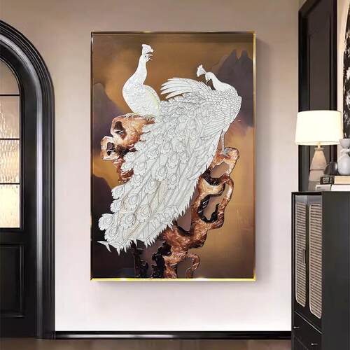 画龙中古风玄关手绘珐琅彩装饰画