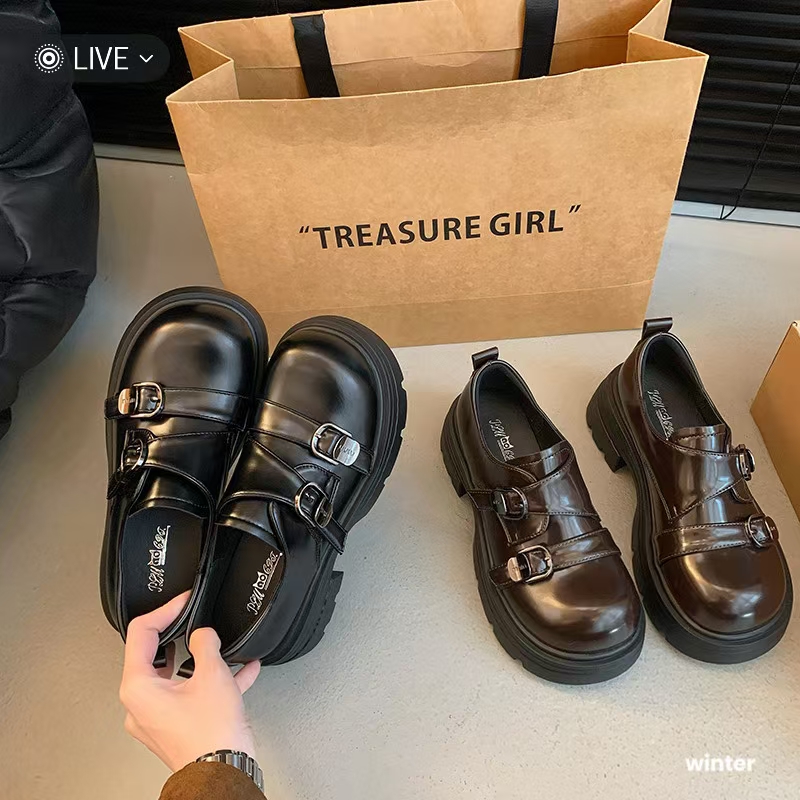 真皮牛皮! 断码清仓女单鞋平底厚底乐福鞋英伦风软底舒适M11-29
