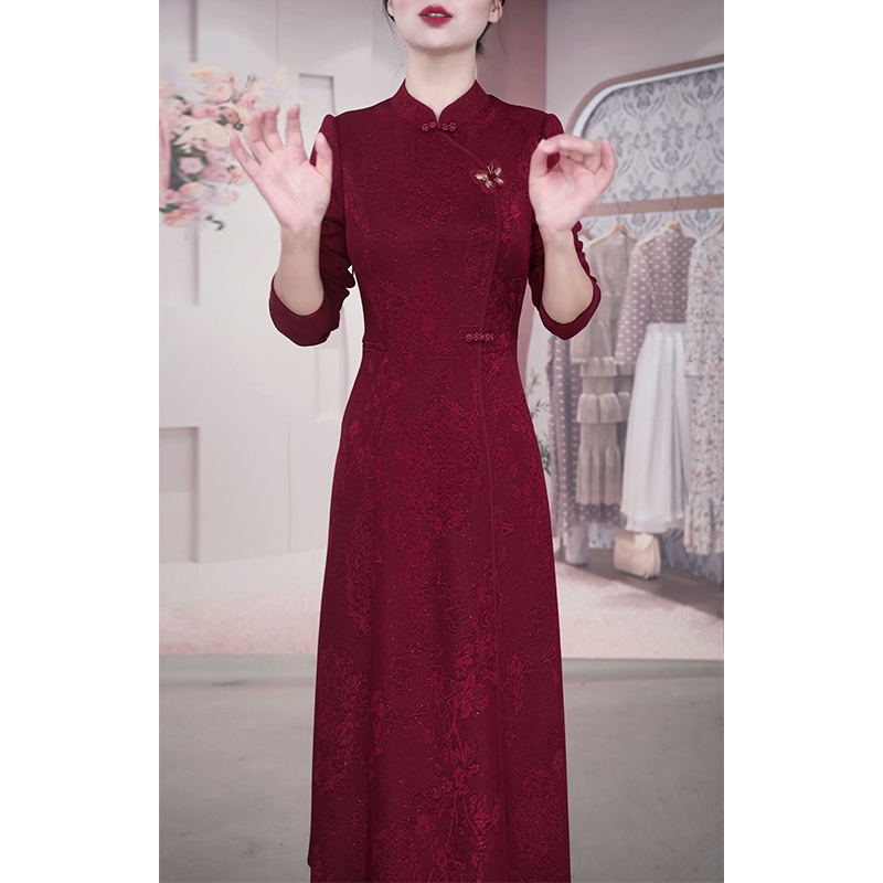 气质改良旗袍长袖连衣裙女