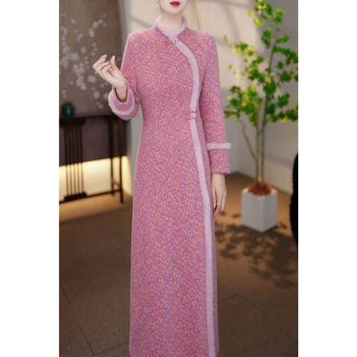 妈妈修身时尚改良旗袍加厚裙子