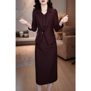 长袖高档小西装两件套连衣裙女2025春秋新款妈妈气质礼服套装裙子