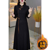 加绒加厚长袖 春秋配大衣妈妈改良旗袍国风裙子 连衣裙女2026新款