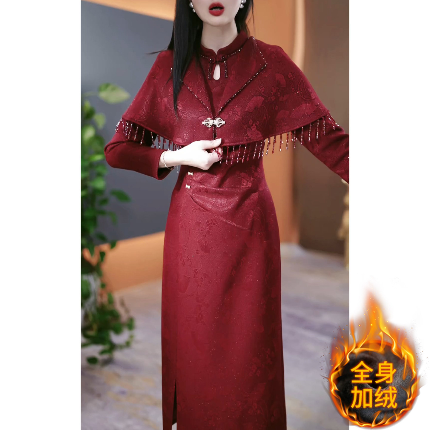 高端精致加绒加厚连衣裙女