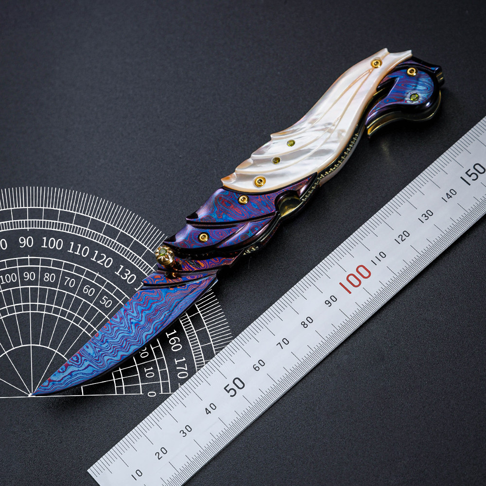 孤品现货白天鹅折刀名匠舒恰特.江塔隆烤蓝大马士革雕刻艺术折刀