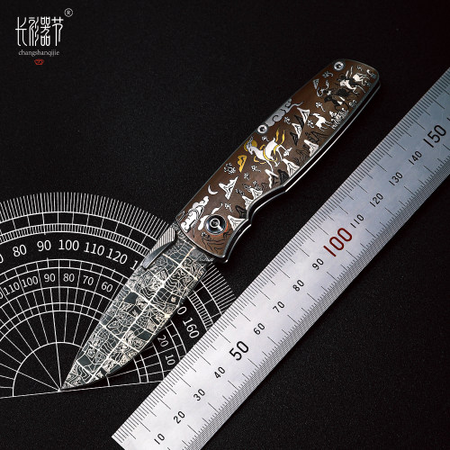 九色鹿非遗铁翦金錾镶金银折刀