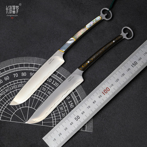 长衫器节SKD11汉削夹钢大马士革古人削刀文玩刀宣纸刀锋利吃肉刀