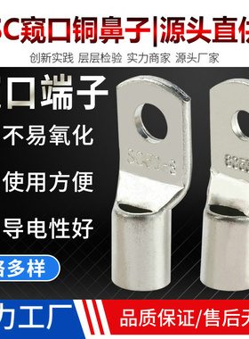 SC4/6/10/16/25/35窥口铜端子冷压接线端头紫铜镀锡接线耳铜鼻子