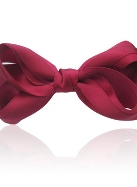 丽龙湾002 韩版手工立体蝴蝶结发饰 弹簧夹酒红缎带发夹 边夹头饰