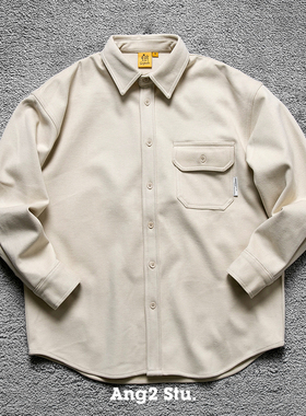 Ang2 Stu 内里加薄绒 触感舒适 日系男简约口袋加厚长袖休闲衬衫