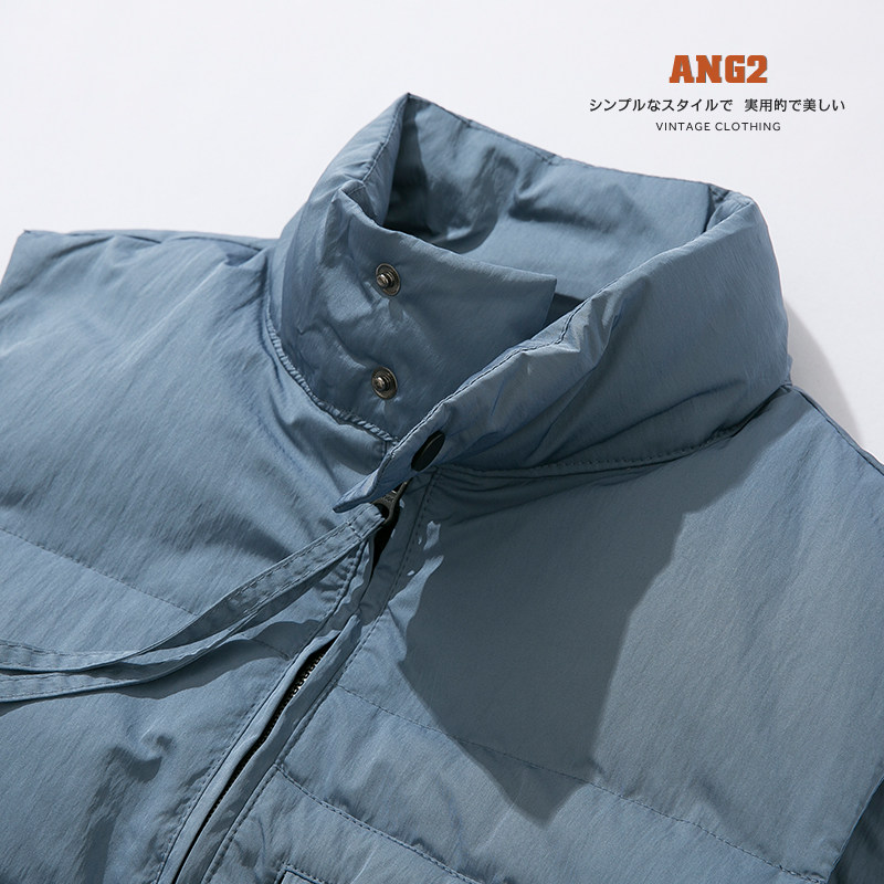 ANG2 ZIPPER SLIT JAPANESE VINTAGE MENS MULTI-POCKET CARGO STAND-UP COLLAR DOWN VEST THERMAL DOWN VEST