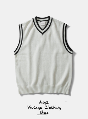 Ang2 Stu 清新学院风 春秋日系简约男纯棉V领撞色领口针织毛背心