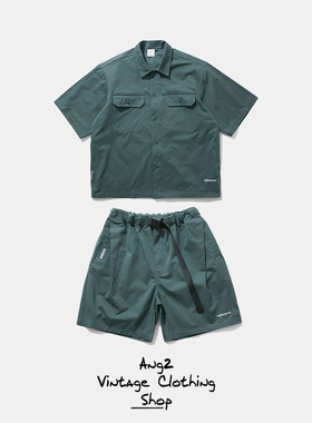 Ang2 Stu 夏季新款日系复古街头工装风男式宽松短袖衬衫短裤套装