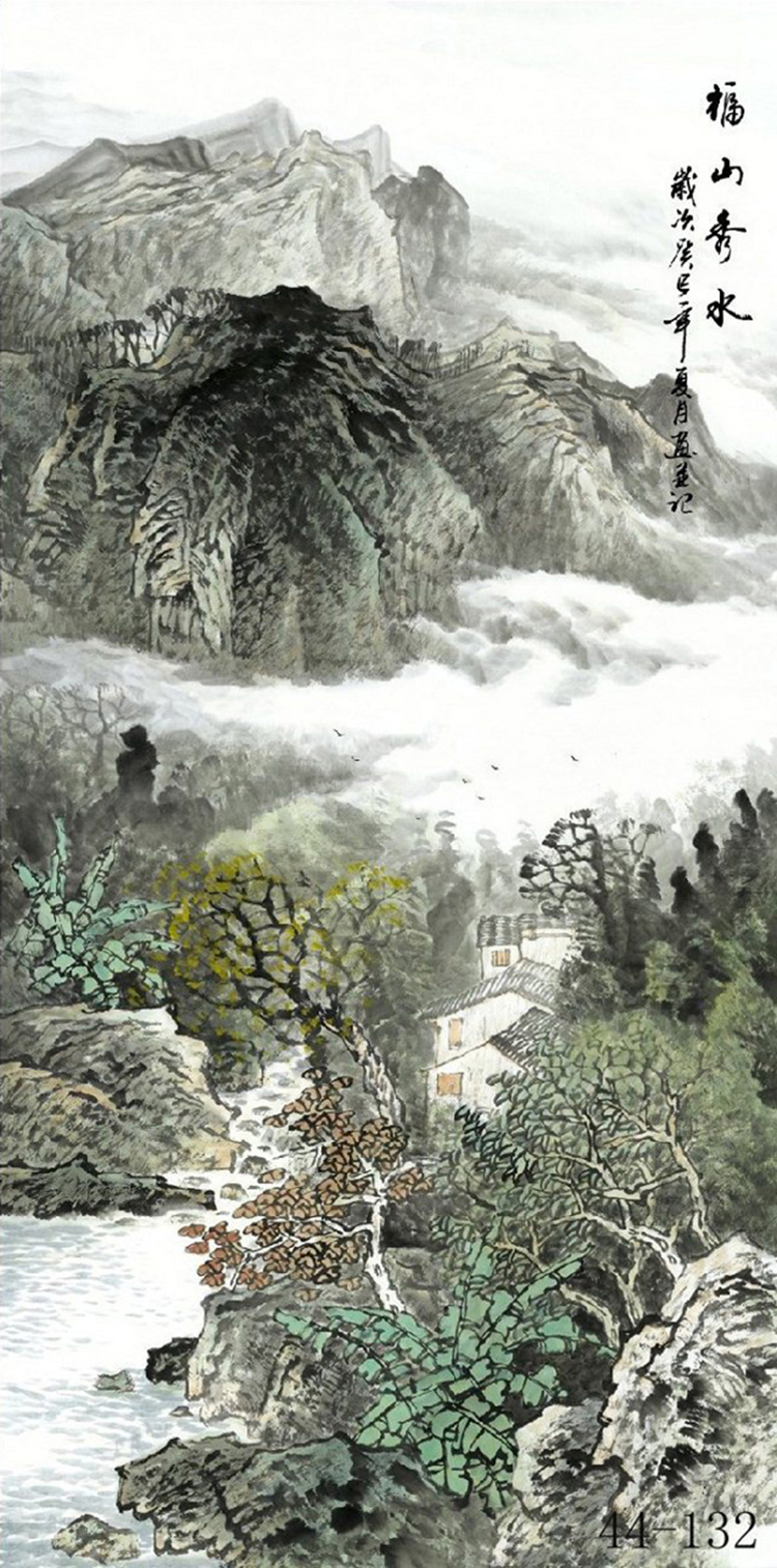 写意水墨山水画喷绘国画竖版入户玄关装饰画书房走廊