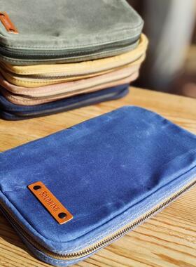 纯手工帆布收纳包拉链A5活页记事本手账笔记本钱包大容量赠送内页