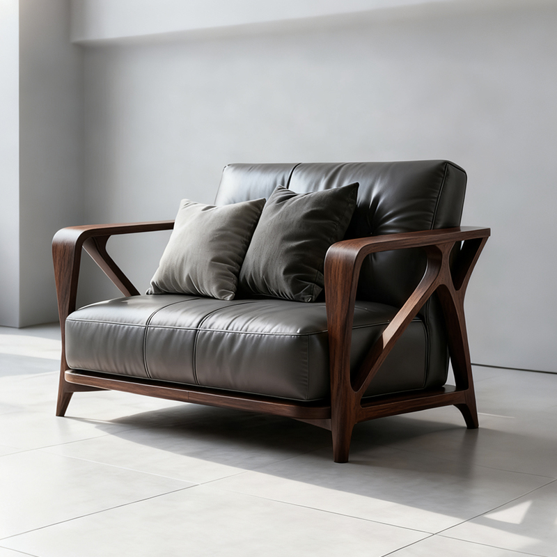 中古实木休闲椅复古真皮懒人单人沙发椅咖啡厅茶椅书报椅坐靠沙发