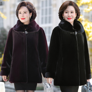 新款 棉服 貂皮大衣女中老年高贵妈妈皮草外套老人冬天衣服加厚大码