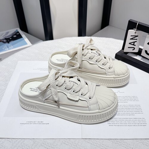 厚底半拖小白鞋女2026秋季新款百搭轻便休闲板鞋爆款学生运动鞋子