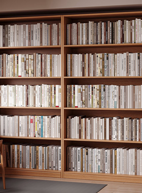 去客厅化书柜一体靠墙全实木松木书架满墙家用展示柜收纳储物柜子