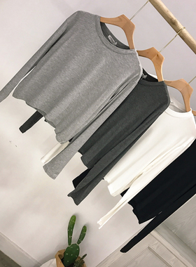 莫代尔棉短款垂感柔软长袖T恤女宽松休闲运动风罩衫舞蹈服瑜伽服