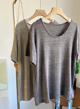 基础款大圆领杂色雪花色短袖T恤女宽松显瘦遮肉春夏装新款上衣潮