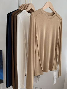 T恤显瘦 内搭长袖 纯欲风高品质纯色打底衫 女宽松软糯2023秋冬新款