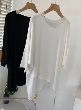 假两件拼接莫代尔圆领T恤女夏新款薄款软糯休闲不规则舞蹈瑜伽服