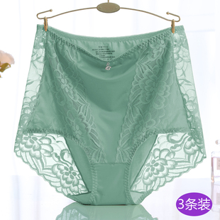 大码高腰蕾丝内裤女200斤胖MM性感收腹舒适桑蚕丝裆抗菌三角裤女