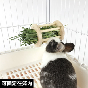 兔子木质草架豚鼠龙猫豚鼠宠物兔兔草桶内置可固定悬挂草架食盆