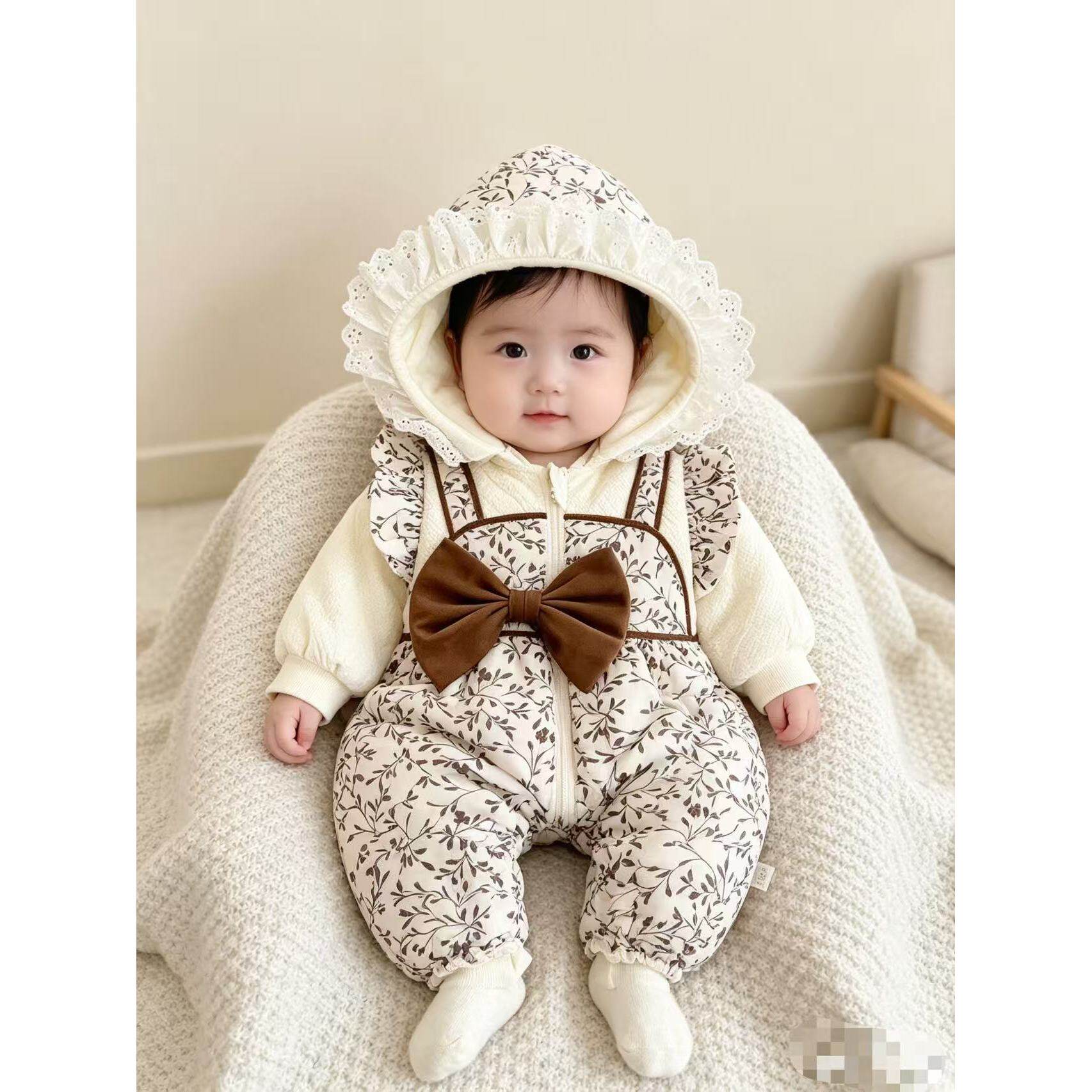 韩系复古碎花婴幼儿棉服甜美大蝴连身衣/爬服/哈衣
